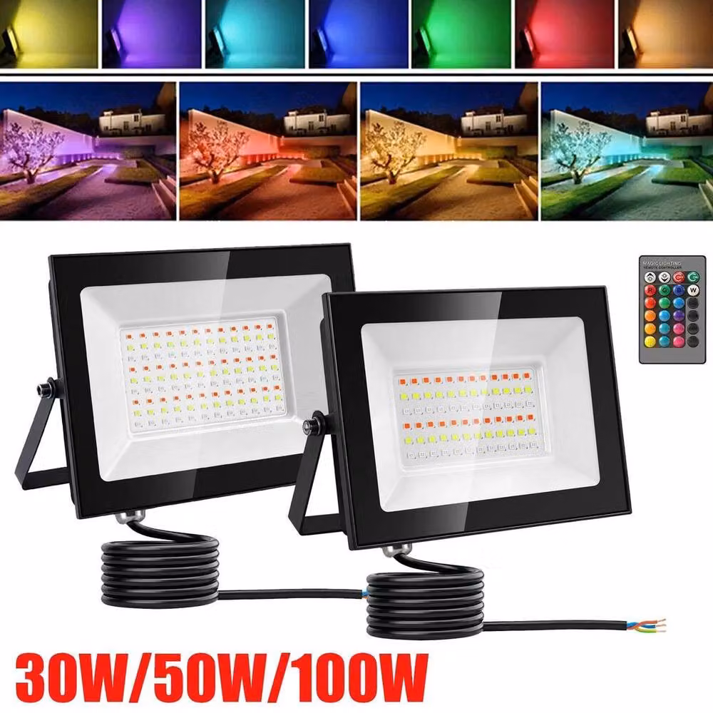 NESTLUNE 30W RGB Colour Changing LED Flood Light in Black with Remote Control – 6