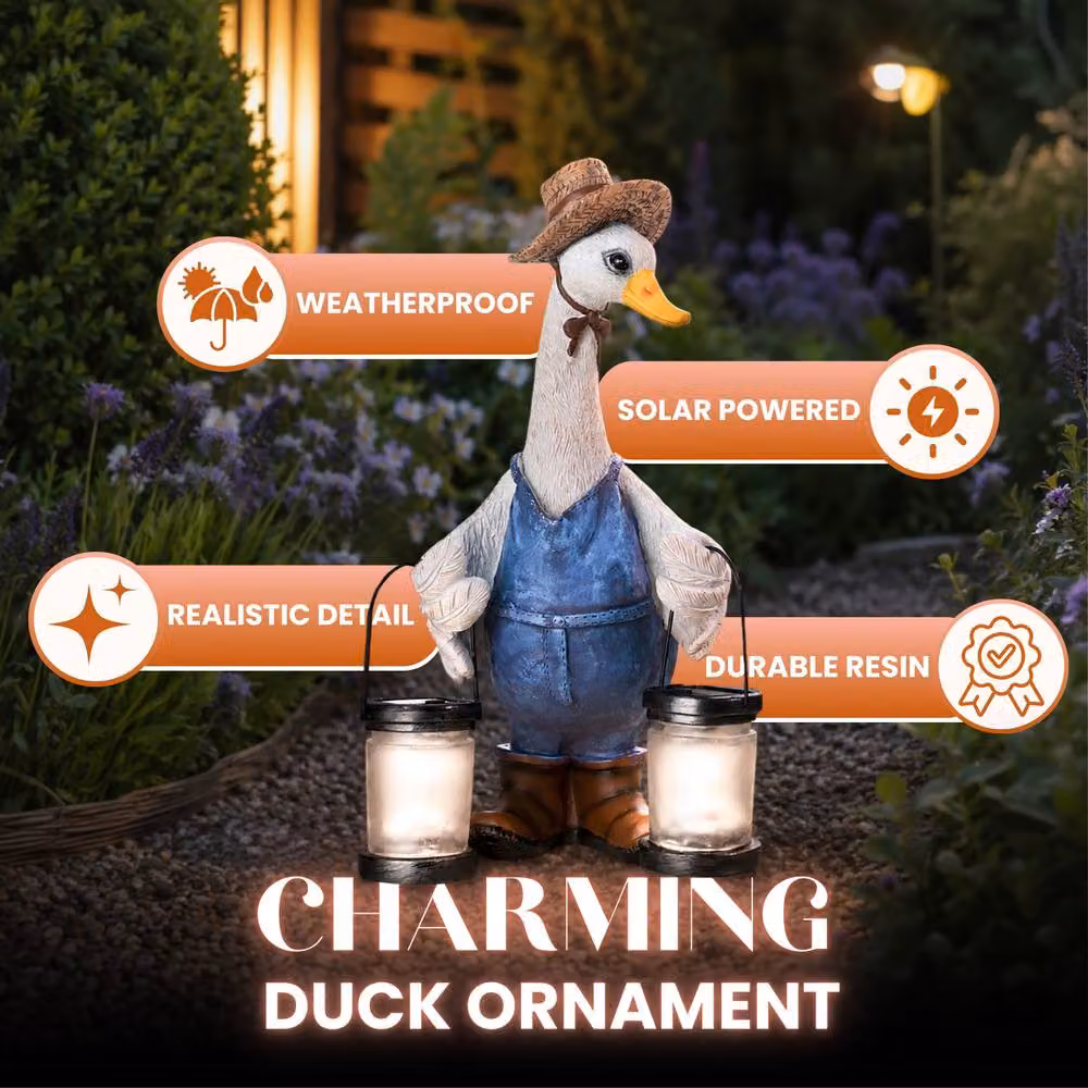 Marco Paul Multicolour Solar Light Duck with Lanterns Resin Garden Ornament – 3
