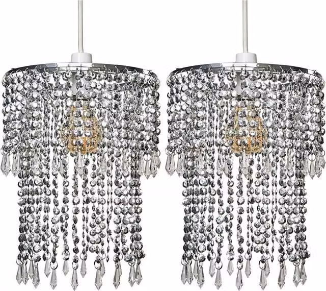 ValueLights Silver Acrylic Droplet Pair of Ceiling Pendant Lights