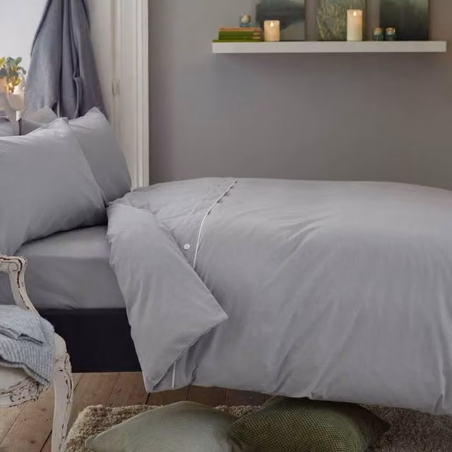 Deyongs Southwick Super King Fitted Sheet, Grey, Cotton, W/D/H: 180 x 200 cm