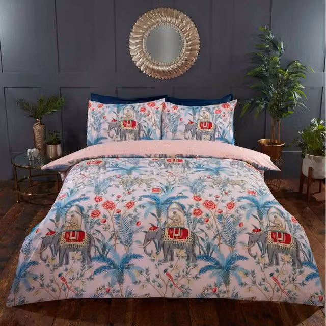 Rapport Home Jungle Expedition Reversible Polycotton Duvet Set with Pillowcase, Pink, W/D/H: 90 x 190 cm