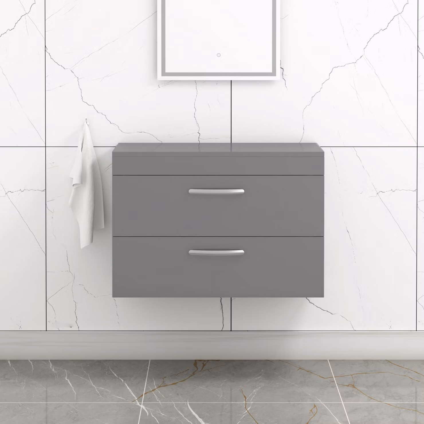 Royal Bathrooms Turin 800mm Wall Hung Vanity Unit with 2 Drawers in Grey Gloss