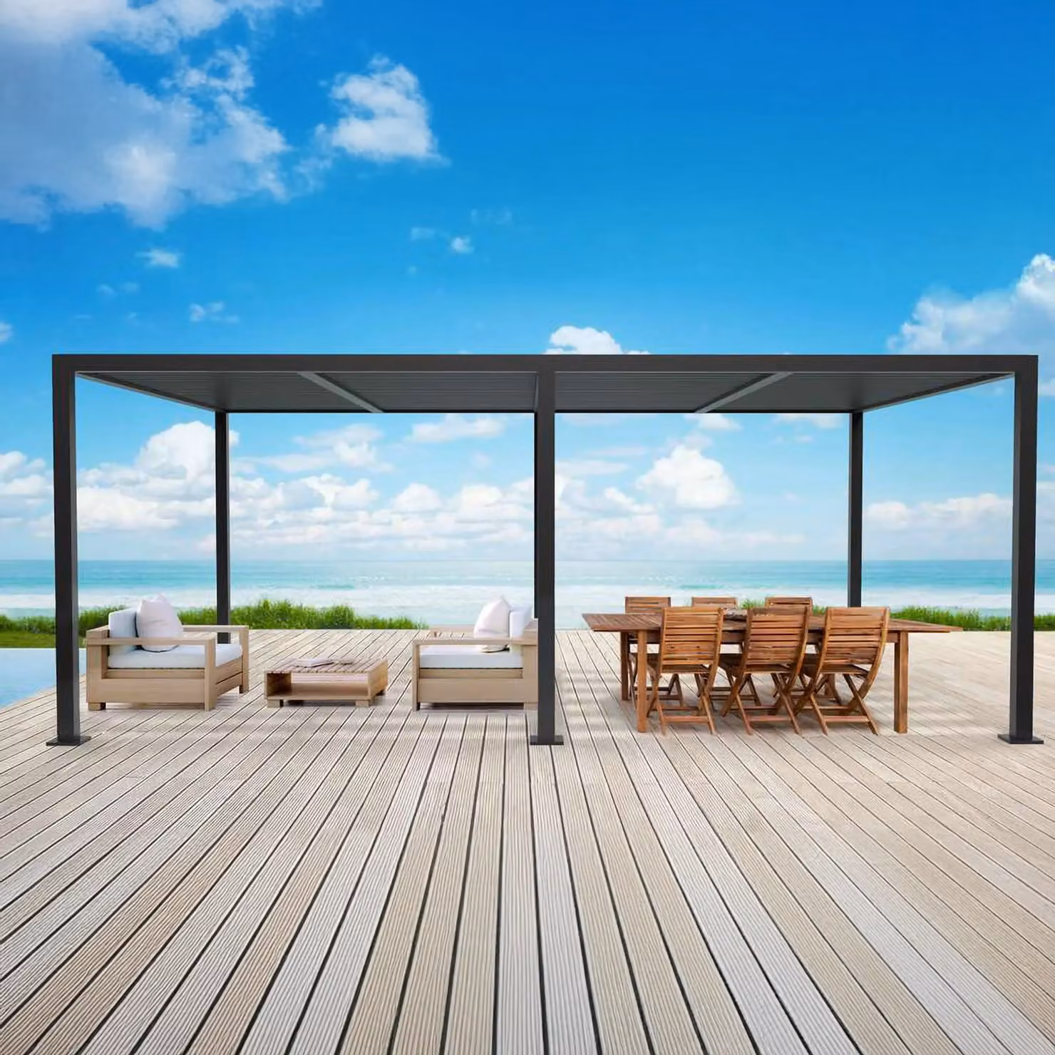 Primrose Living Deluxe Charcoal Veranda with Louvered Shutter Roof in Anthracite Grey, W: 600 cm, D: 300 cm, H: 230.6 cm – 2