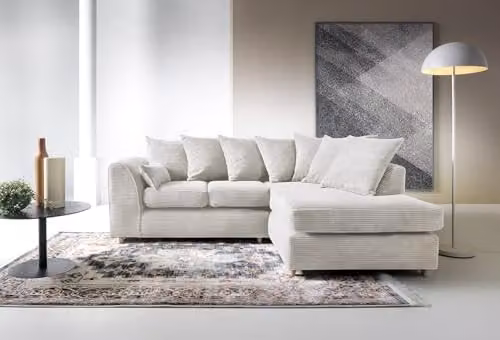 Abakus Direct L-Shaped Jumbo Cord Corner Sofa in White, W/D/H: 212 x 164 x 78 cm