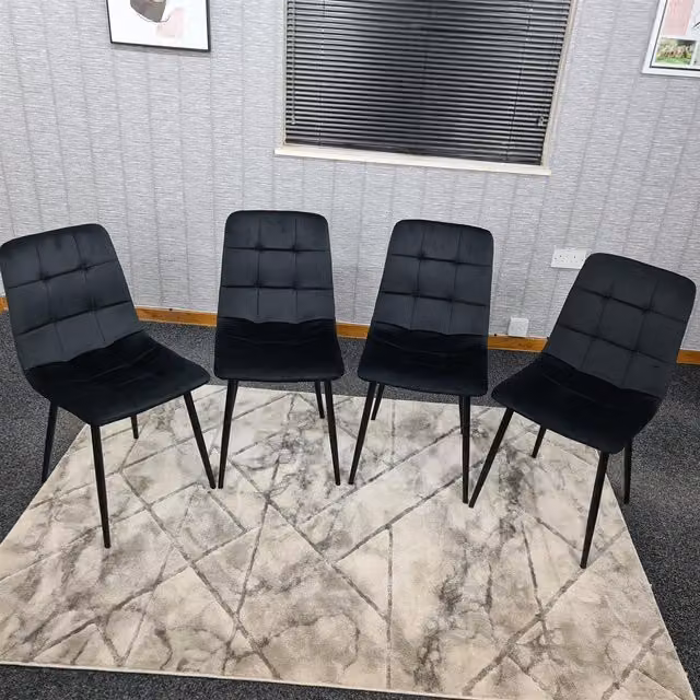 Kosy Koala Set of 4 Black Velvet Modern Dining Chairs with Metal Legs – 2