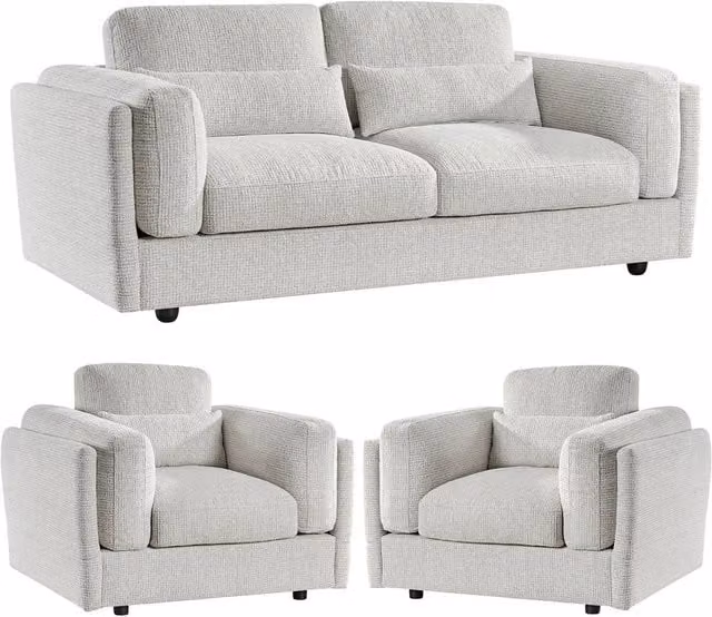 Furnishings For Less UK Bali 3 Piece Sofa Suite in Beige Chenille Fabric, including 3 Seater Sofa and 2 Armchairs