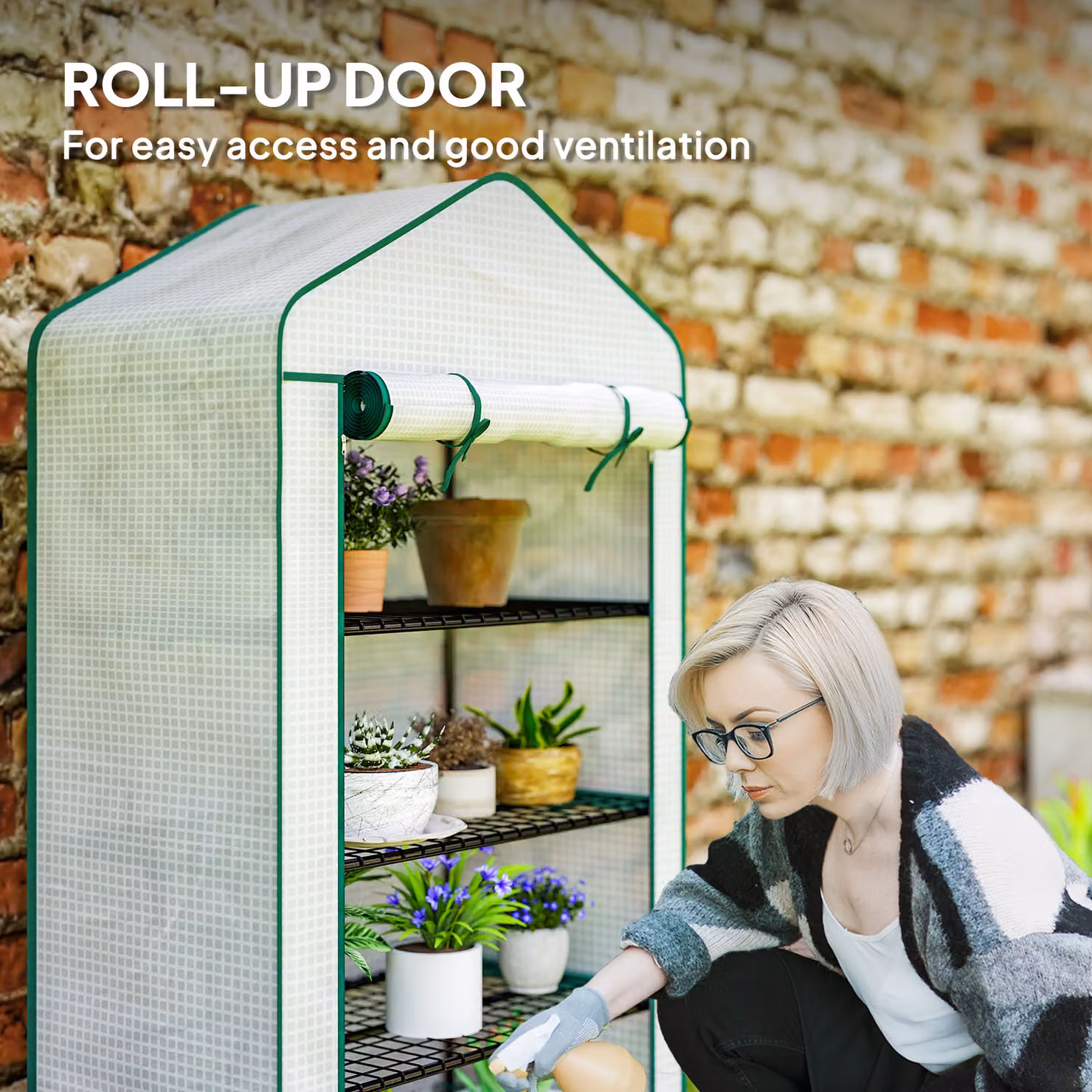 Outsunny Four-Tier Mini Freestanding Greenhouse with Reinforced Plastic Cover and Steel Frame, White, H: 160 cm, W: 90 cm, D: 49 cm – 5