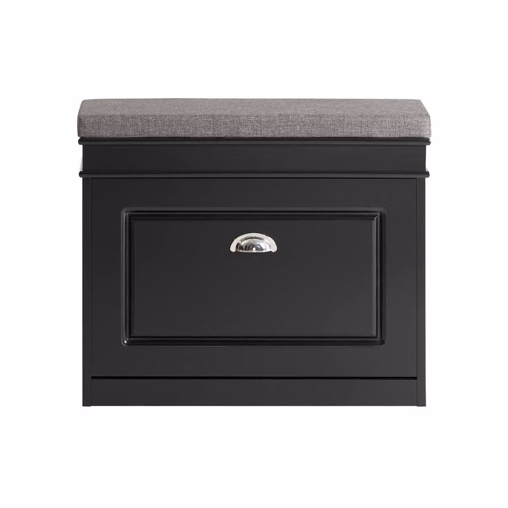 SoBuy Slim Entrance Shoe Cabinet in Black with Flip-Down Storage – 2