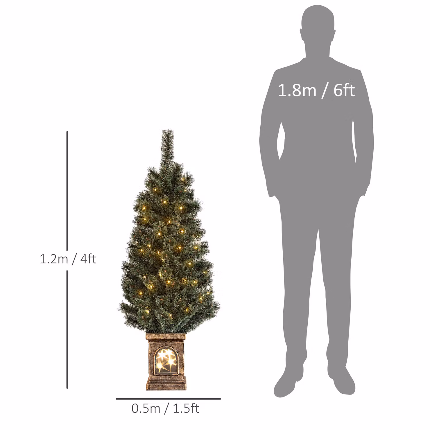 HOMCOM 4ft Small Green Christmas Tree with 80 Warm White LED Lights, 8 Modes and Remote Control – 3