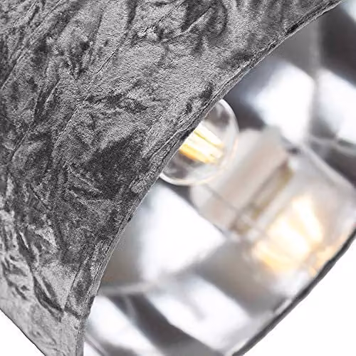 Happy Homewares Modern Silver and Grey Crushed Velvet Circular Drum Lampshade with Shiny Silver Inner – 2