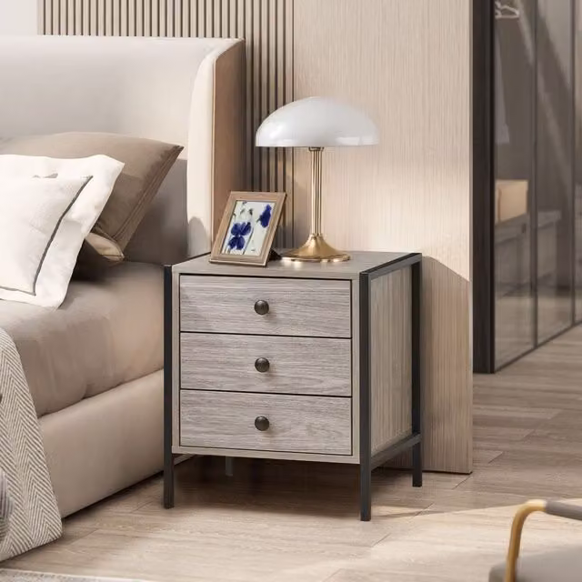 Swish Furniture Alva 3 Drawer Bedside Table in Grey Oak
