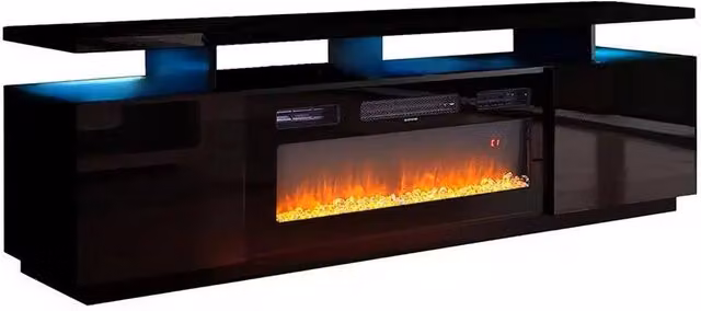 FORGEVIO Black Modern 70inch Glossy TV Stand Cabinet Unit
