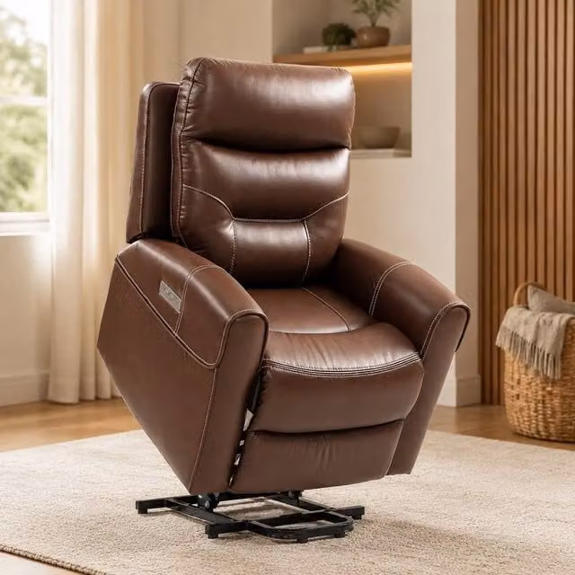 STILVORA Brown Synthetic Leather Recliner Armchair with USB-A and USB-C Ports – 1