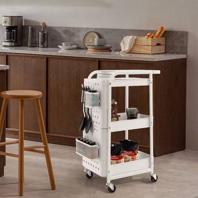 Costway 3-Tier Metal Storage Trolley Organizer in White Matt Finish