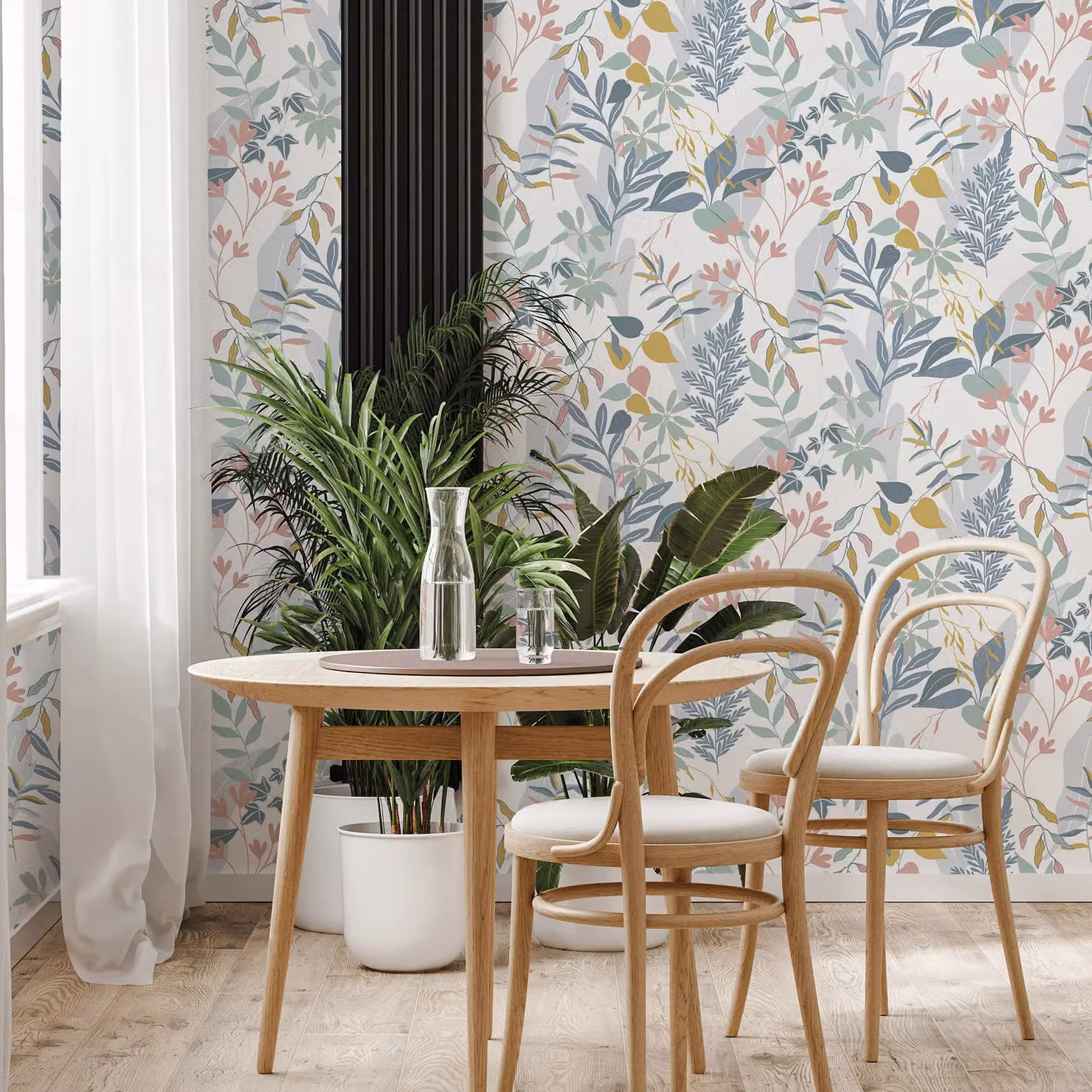 Fresco Inky Tropical Leaf Botanical Wallpaper in Blue, Yellow and Multicolour, W/H: 52 cm x 1000 cm – 2