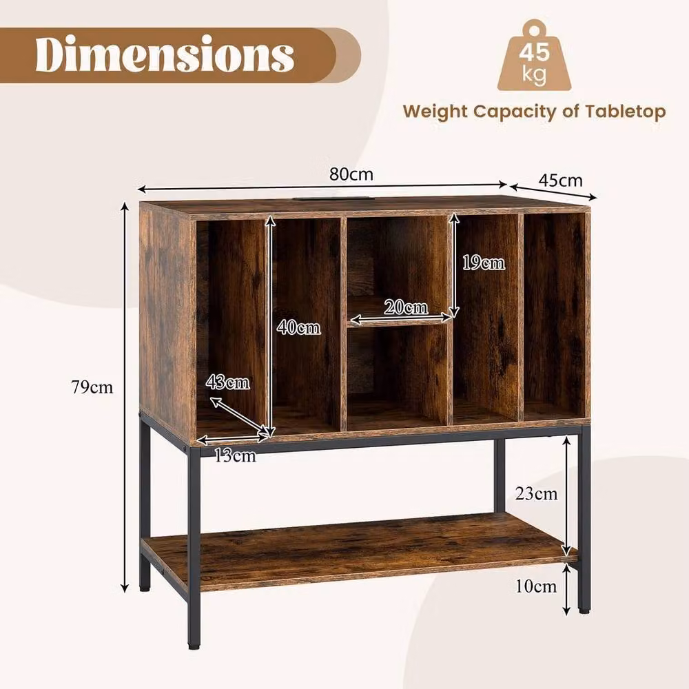 Kelvenix Industrial Record Player Stand and Turntable Table with Shelves in Brown – 2