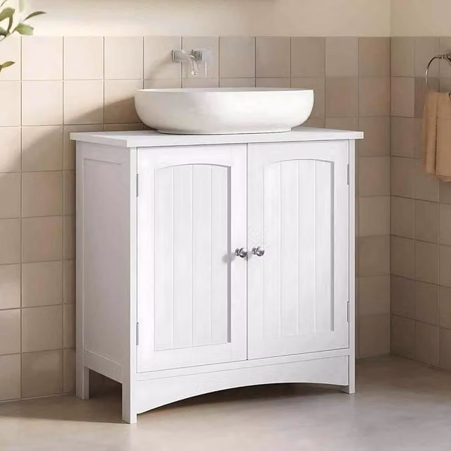 The Bazaarist Under Sink Bathroom Cabinet with Adjustable Internal Shelves and Hinged Doors, White – 1