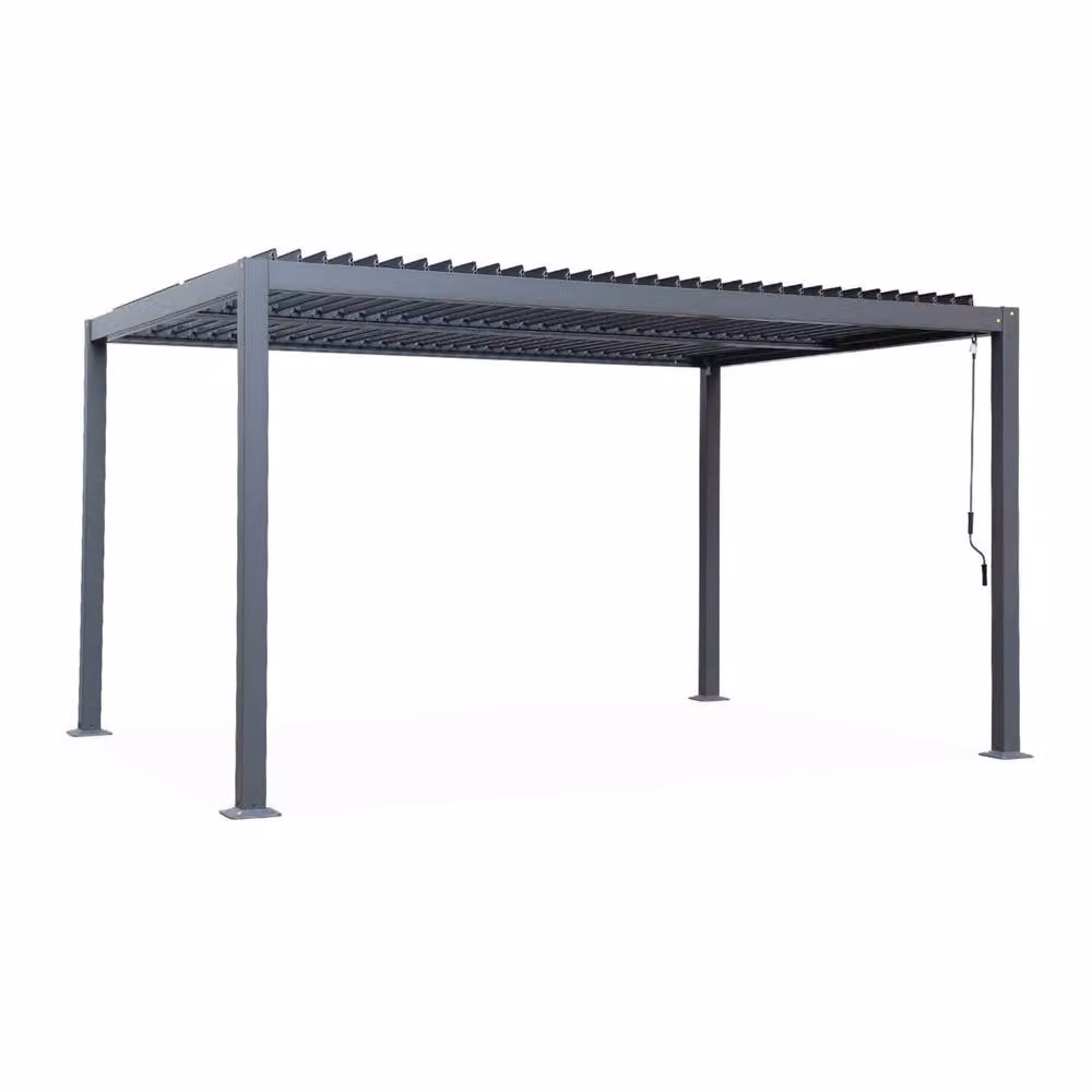 Sweekeek Dark Grey Louvered Pergola in Aluminium and Galvanised Steel, W: 403 cm, D: 300 cm, H: 231 cm – 2