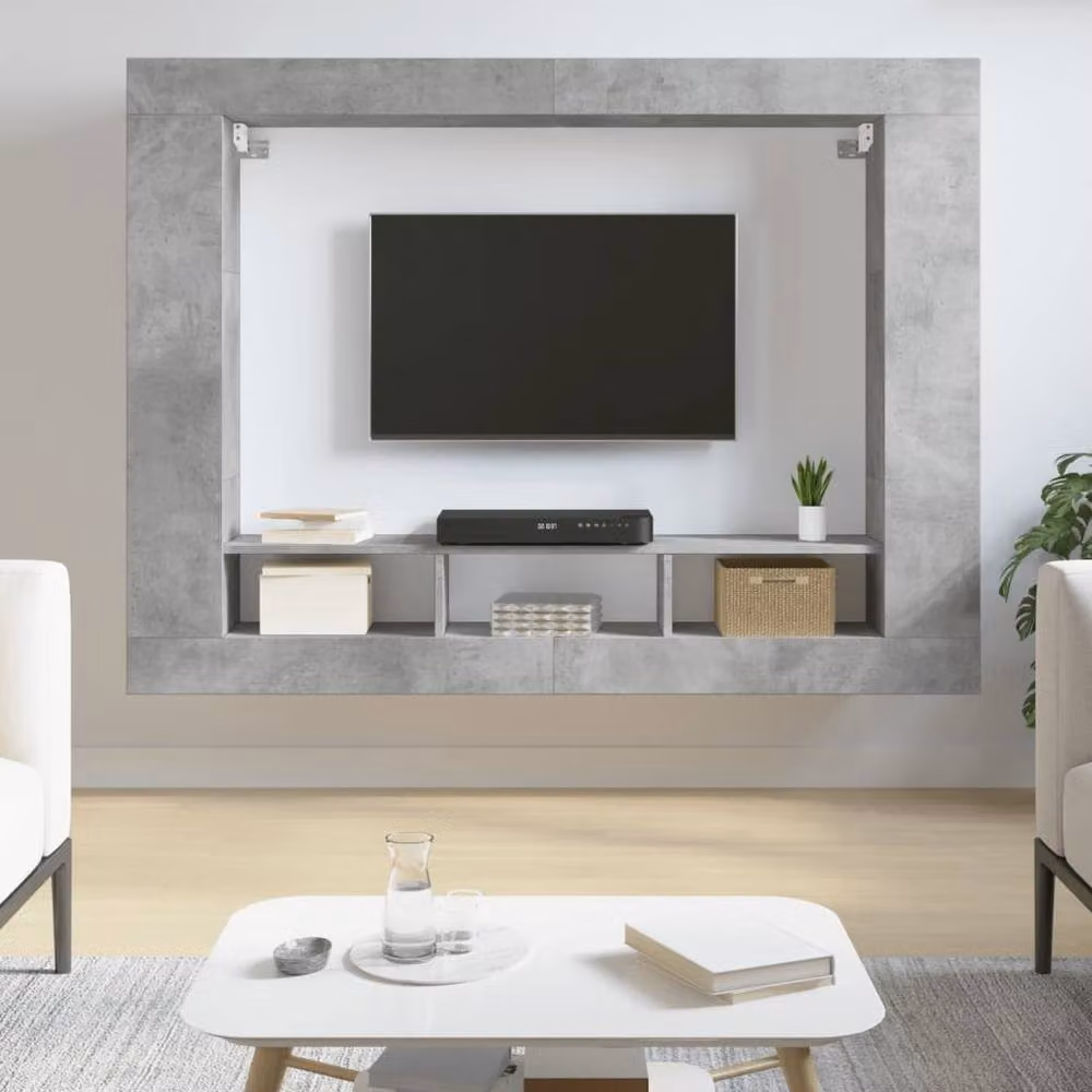 Berkfield Home Wall Mounted TV Cabinet in Concrete Grey, W: 152 cm, D: 22 cm, H: 113 cm – 2