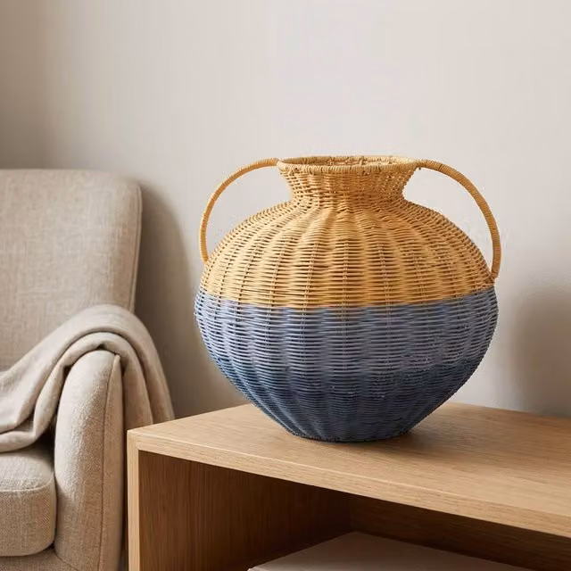 Garden Greatness Hand-Woven Rattan Tabletop Pot with Handles in Multicolour Striped Design, W/D/H: 33.5 x 29.0 x 33.5 cm – 1