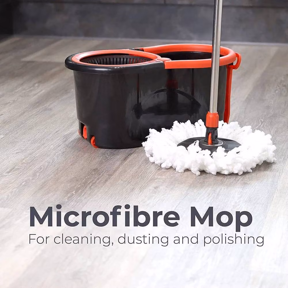 FLAVORA Full Mop Set with Wringer and Two Microfibre Replacement Heads in Black – 2