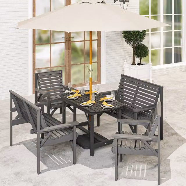 Outsunny 5 Piece Modern Grey Lacquered Treated Hardwood Garden Dining Set