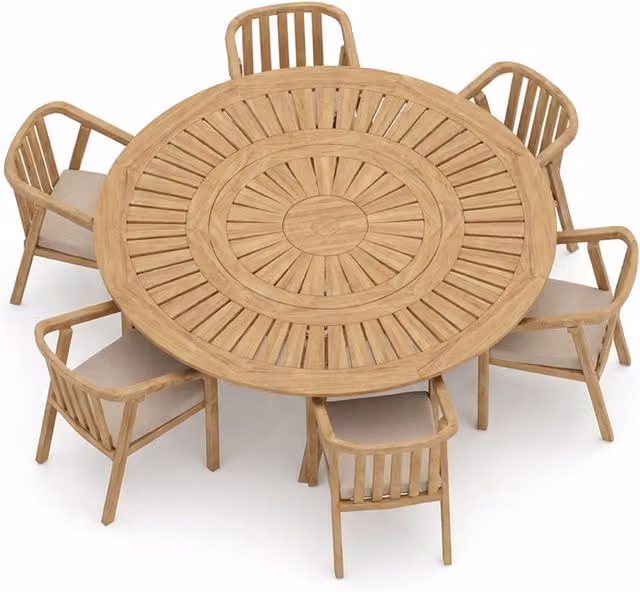Royalcraft Maris 6-Seater Round Acacia Wood Dining Table with Lazy Susan in Beige, Diameter: 150 cm, Height: 75 cm