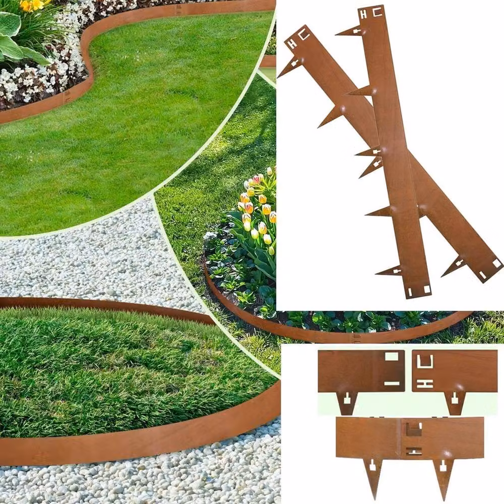 NESTLUNE Corten Steel Metal Garden Edging in Brown, W: 100 cm, H: 15 cm – 3