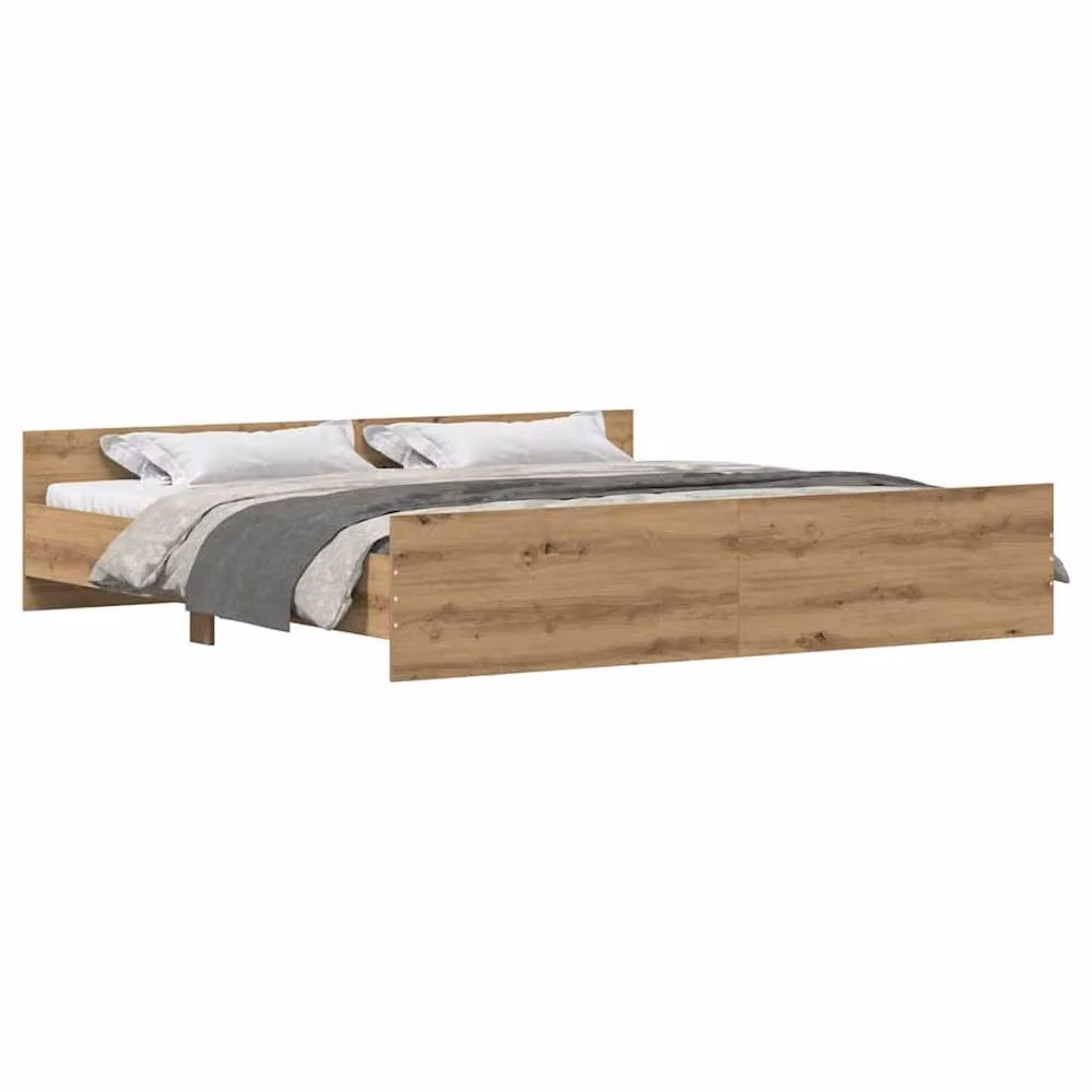 Berkfield Home Artisan Oak Bed Frame in Brown, Engineered Wood, W/D/H: 200 x 200 x 280 cm – 3