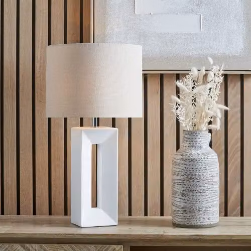 Ruma Block White Ceramic Tall Table Lamp