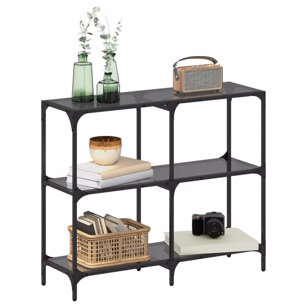 Berkfield Home Modern Console Table with Black Glass Top and Steel Frame, W/D/H: 98 x 30 x 81 cm – 3