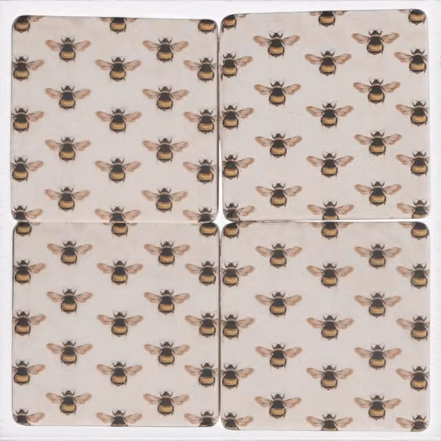 Gisela Graham Set of Four Square Bee Resin Coasters in Beige