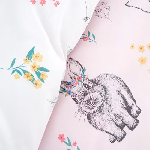 Catherine Lansfield Bunny Tails Ditsy Flowers Reversible Single Duvet Cover and Pillowcase Set, Pink and White – 2