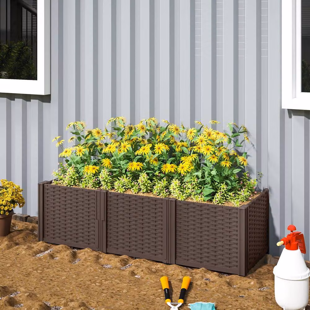 STILVORA Modular Raised Garden Bed in Brown Plastic WPC, W/D/H: 118 x 38 x 30 cm – 3