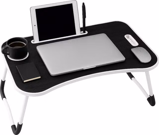 Innoteck Portable Foldable Laptop Table with Tablet and Mug Holder, Black