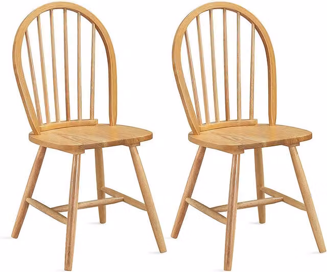 Costway Set of 2 Windsor Dining Chairs in Natural Wood with Beige and Brown Finish
