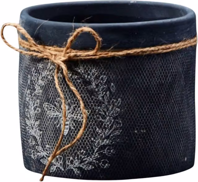 Four Candle Floral Ceramic Tabletop Plant Pot in Grey, W: 12 cm, D: 10.5 cm