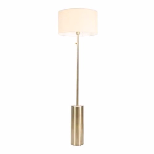 ValueLights Antique Brass Single Stem Rotary Dimmer Switch Floor Lamp with Beige Fabric Drum Shade and LED Bulb