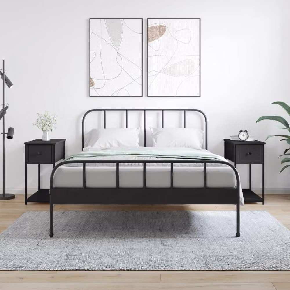 Berkfield Home Set of 2 Durable Black Bedside Cabinets, W/D/H: 60 x 30 x 60 cm – 2