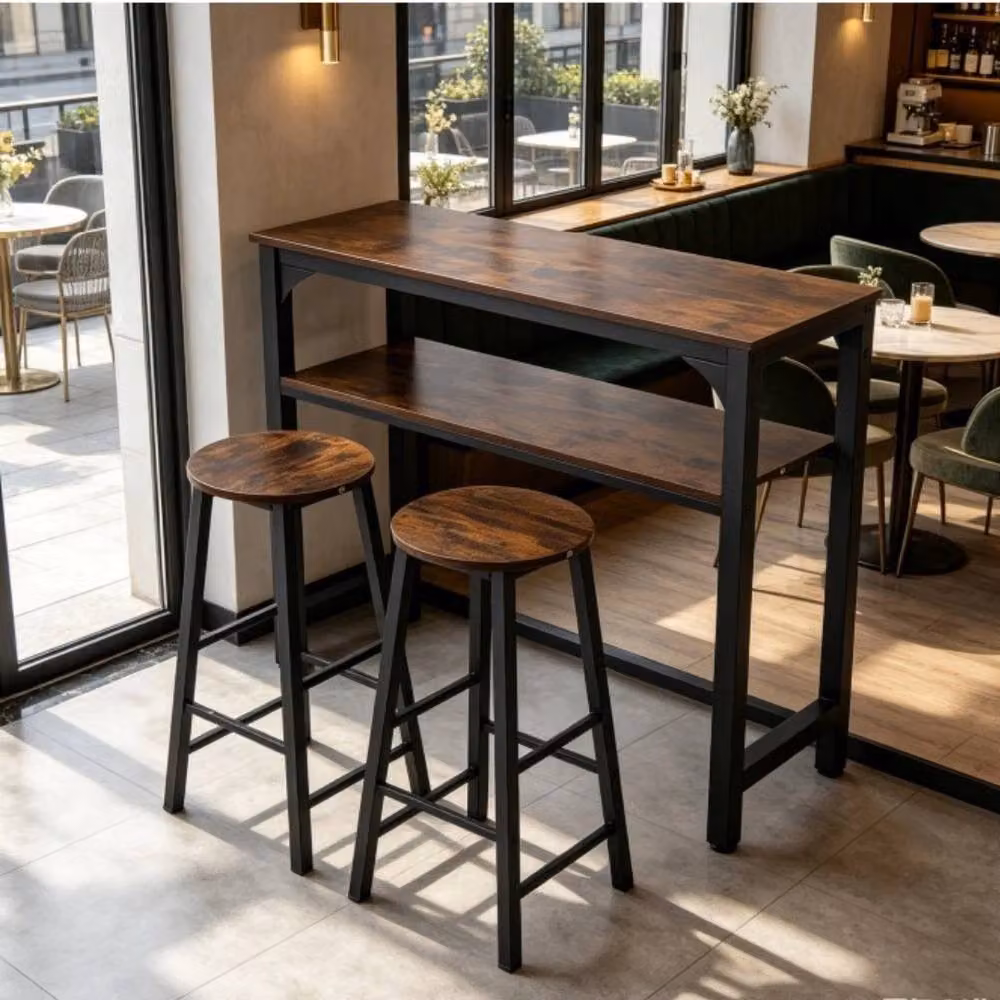FORGEVIO Industrial Bar Table and 2 Stool Set in Brown – 5