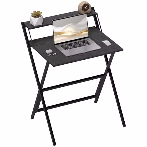HOMCOM Black Folding Computer Desk with Monitor Shelf, W/D/H: 70 x 62 x 86.5 cm