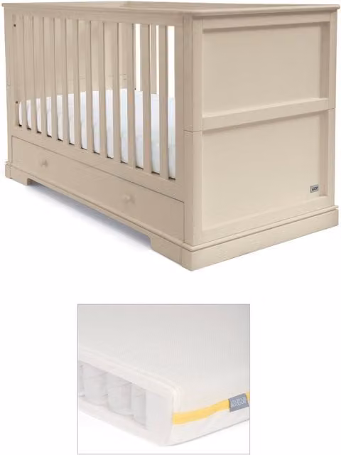 Mamas & Papas Oxford Cotbed and Essential Airflow Pocket Spring Mattress Bundle, Beige