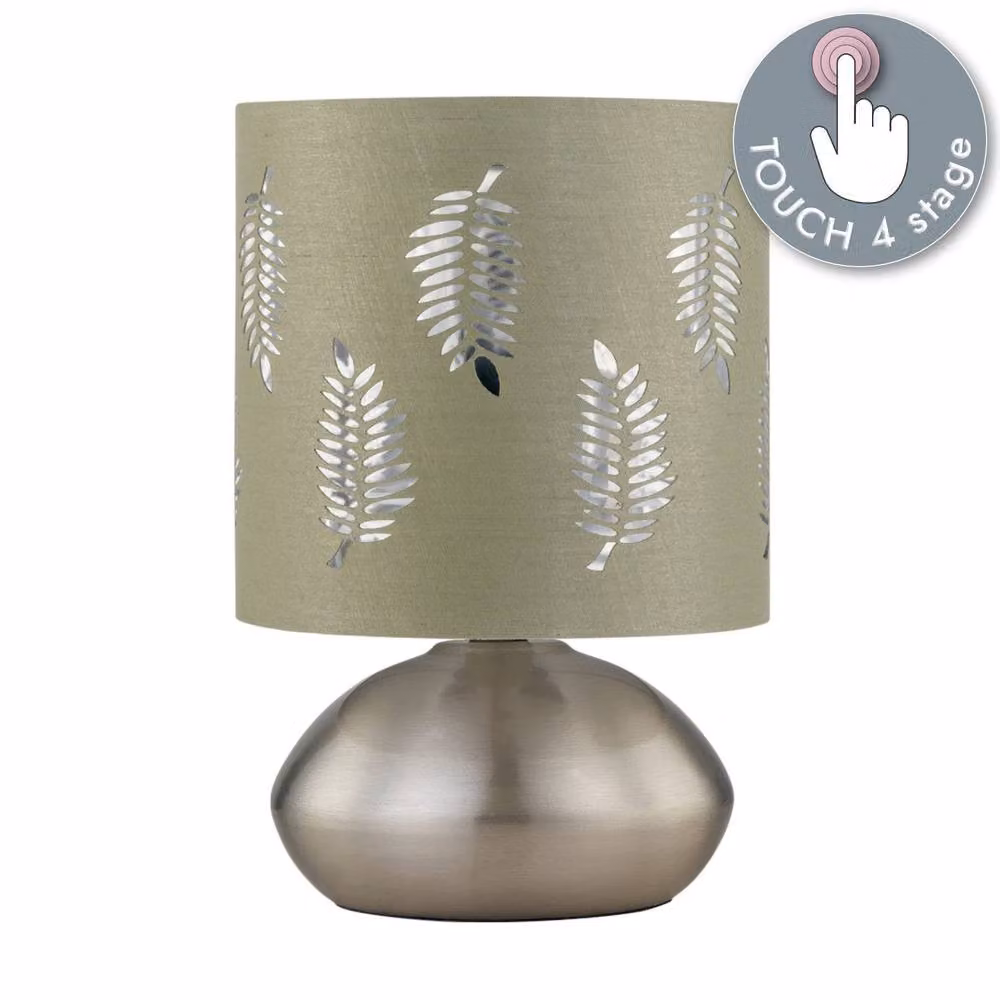 First Choice Lighting Jenson Touch Table Lamp in Brushed Chrome with Green Fabric Shade – 3