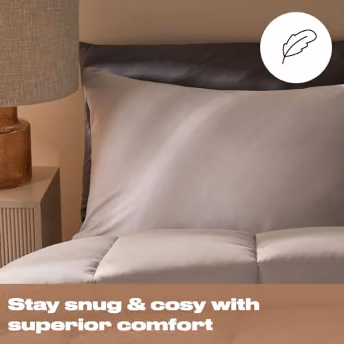 OHS 10.5 Tog Double Coverless Duvet Set with Pillowcase in Silver, Microfibre Hollow Fibre Quilt, W/D/H: 200 x 200 cm – 2