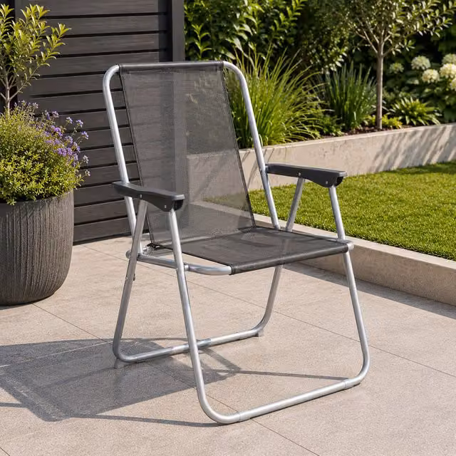 Samuel Alexander Foldable Garden Chair with Grey Powder Coated Steel Frame and Black Textilene Fabric – 2