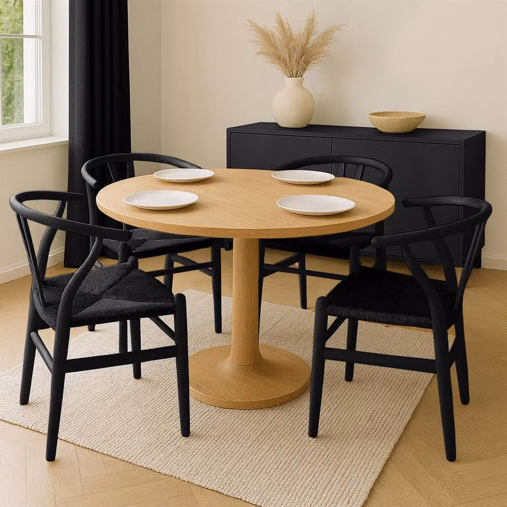 Nicholas Winter Set of 2 Black Beech Wood Scandinavian Style Dining Chairs with Woven Rope and Fabric Details – 5