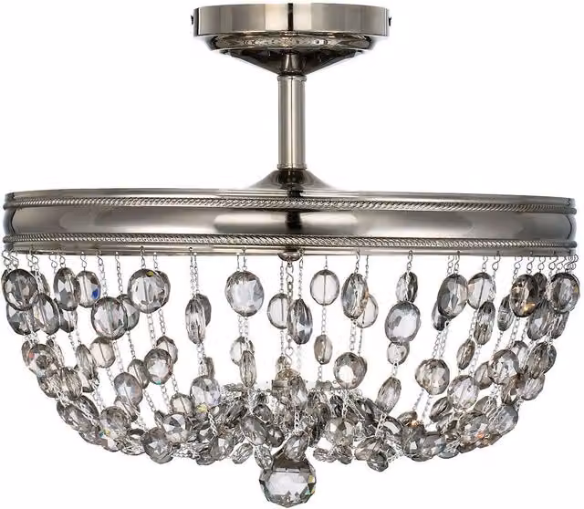 Loops 3 Bulb Semi Flush Ceiling Light in Polished Nickel and Crystal Finish