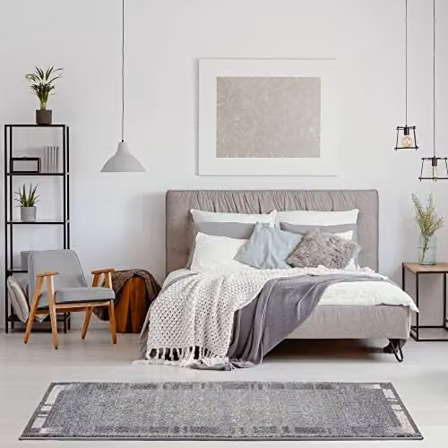 THE RUGS Efes Collection Modern Bordered Grey Area Rug, W: 60 cm, L: 240 cm – 4