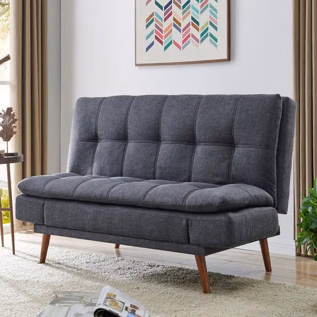 Declan 3 Seater Fabric Sofa Bed with Adjustable Headrest and Wooden Legs in Grey