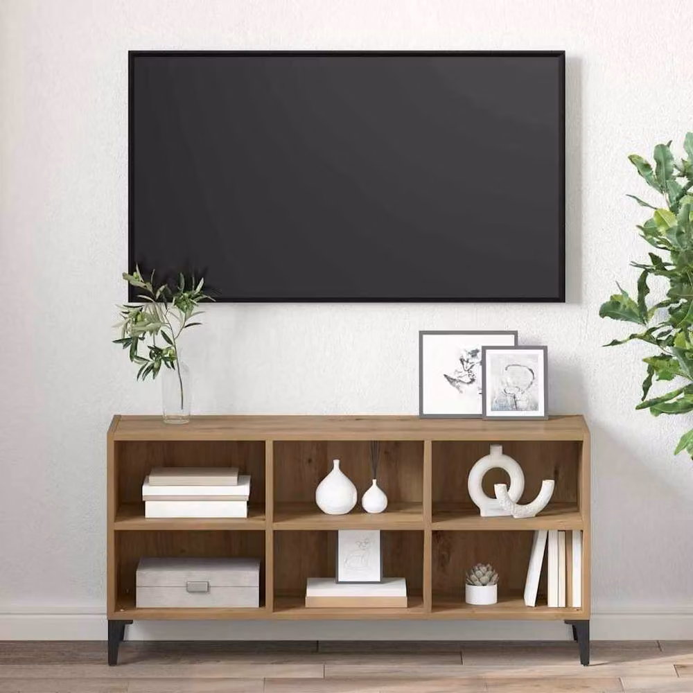 Berkfield Home Artisan Oak Medium TV Stand in Brown with Metal Accents – 4